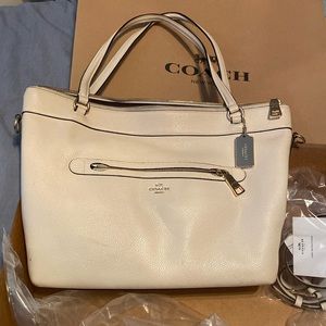 COACH New York Pebble Leather Taylor Tote in Chalk MFSRP $395 gold toned details